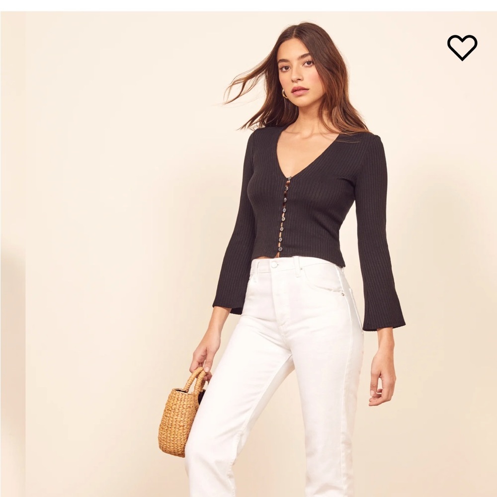 Reformation Black Ribbed Button-Front Cardigan - Picture 4 of 6